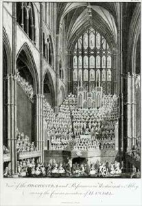 View of the Orchestra and Performers in Westminster Abbey, during the Commemoration of Handel