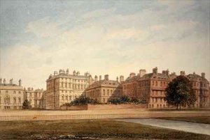 The Treasury and houses in Downing Street from St. James's Park