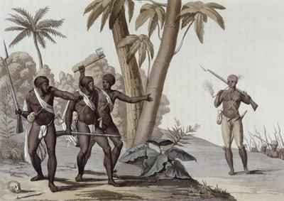 Freed slaves hunting down escaped slaves in Surinam, Guiana