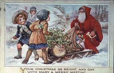 Children and Father Christmas with a Sleigh