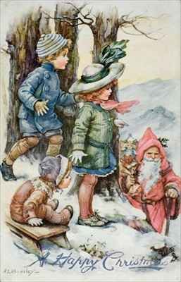 Father Christmas and Children in Snow