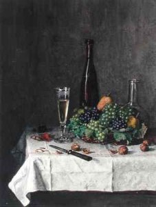 Still Life with Basket of Grapes, Walnuts and Knife