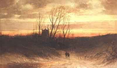 A wooded landscape at evening