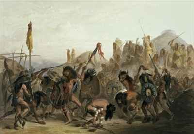 Bison-Dance of the Mandan Indians in front of their Medicine Lodge in Mih-Tutta-Hankush