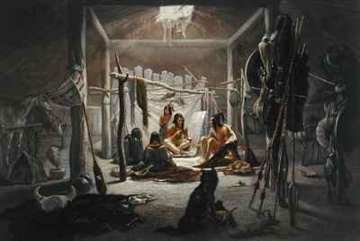 The Interior of the Hut of a Mandan Chief