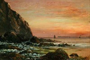 Seascape with Cliff at Sunset