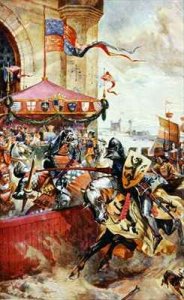 Solemn Joust on London Bridge between David de Lyndsays and Lord John de Welles in 1390