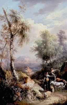 Goatherds in mountainous Spanish landscape