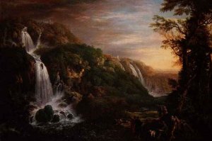 The Great Cascade at Tivoli with Villa of Maecenas and artist inspired by a philosopher