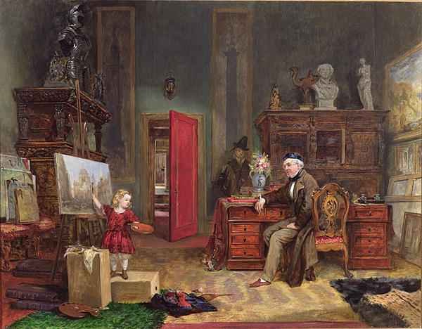 David Roberts (1796-1864) and his granddaughter in his studio