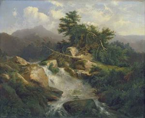 Forest Landscape with Waterfall