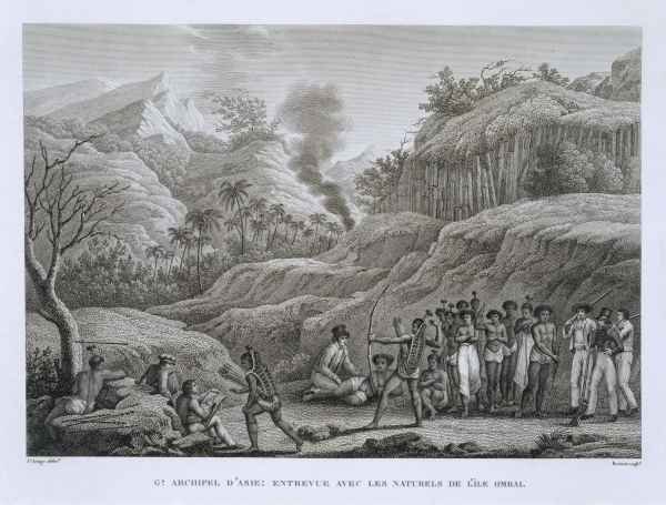 Great Asian Archipelago French explorers with natives on the Island of Ombai