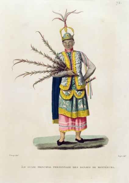 Island of Guam Principal Character from the Dances of Montezuma, from 'Voyage Autour du Monde sur les Corvettes de L'Uranie 1817-20'