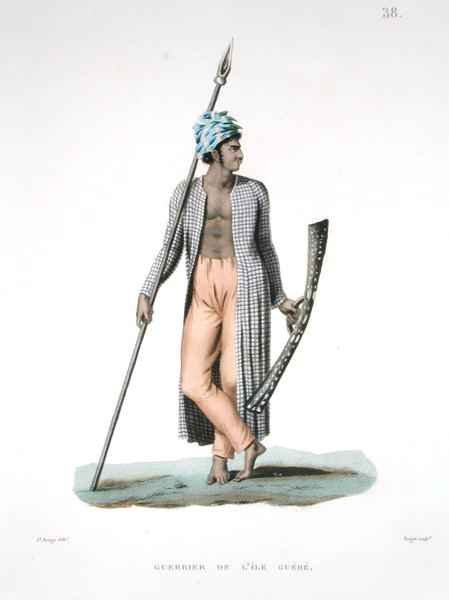 Warrior from the Island of Guebe, from 'Voyage autour du Monde (1817-20)'