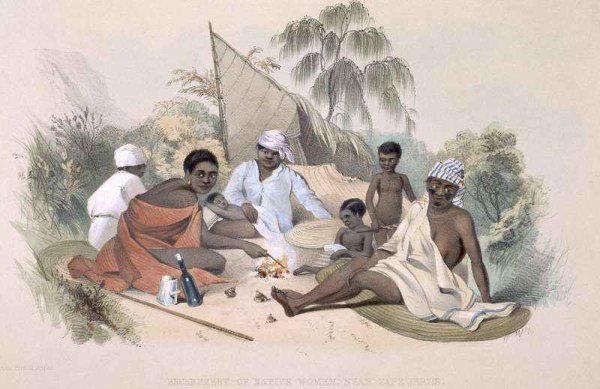 The Aboriginal Inhabitants: Encampment of native women, near Cape Jervis, from 'South Australia Illustrated'