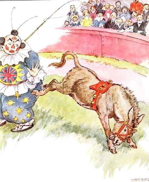 'The clown was so silly today - I kicked him quite hard', illustration from 'The Naughty Neddy Book'