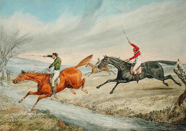 Steeplechasing Three Riders Taking a Brook