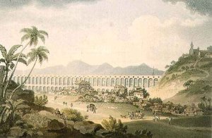 Arcos de Carioco, or Grand Aqueduct in Rio de Janeiro, plate 5 from 'A Voyage to Cochinchina'