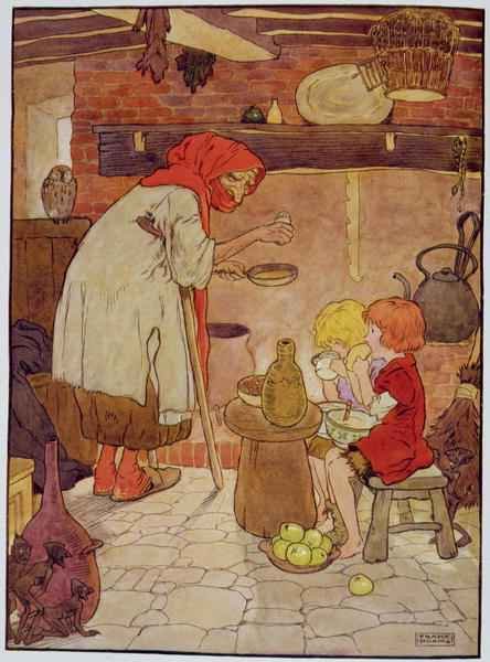 Hansel and Gretel are fed by the Witch