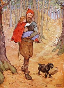 Hansel and Gretel return, illustration from 'The Beautiful Book of Nursery Rhymes, Stories and Pictures'