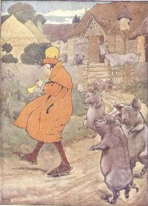 'She turned them out of the home-sty to find their own living', illustration from 'The Three Little Pigs'