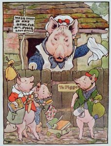 'She turned them out of the home-sty to find their own living', illustration from 'The Three Little Pigs'