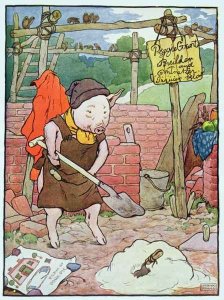 'And the little pig built a house of bricks', illustration from 'The Three Little Pigs'