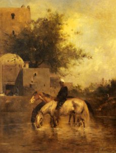 Horses Watering In A River