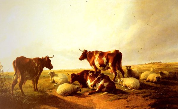 Cattle And Sheep In A Landscape