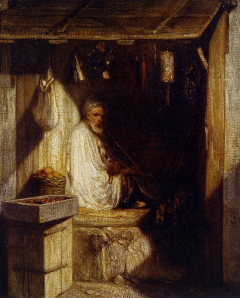 Turkish Merchant Smoking in His Shop 1844