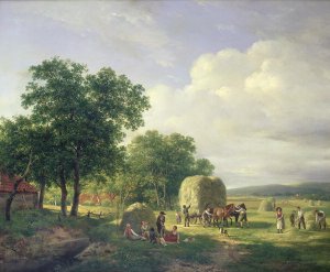 Wooded landscape with haymakers