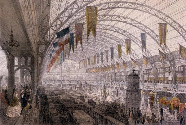 Interior view of the Palais de l'Industrie at the Exposition Universelle in 1855