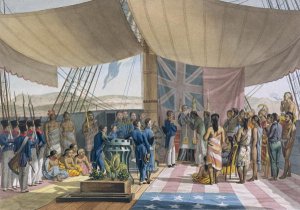 The Sandwich Islands- The Christening of the King's Prime Minister on Board the 'Uranie', from 'Voyage Autour du Monde sur les Corvettes de L'Uranie' 1817-20