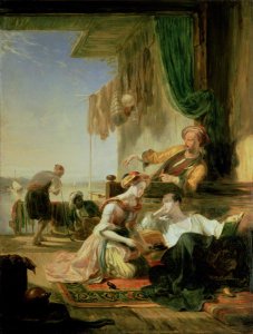 Lord Byron reposing in the house of a fisherman having swum the Hellespont, 1831