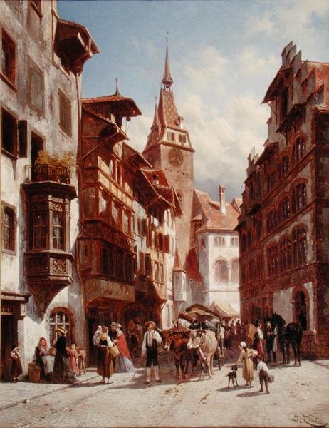 Figures on the Street in Zug, Switzerland, 1880