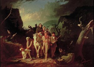 Daniel Boone escorting settlers through the Cumberland Gap, 1851-52