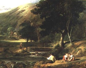 Borrowdale, Cumberland, with Children Playing By A Stream, 1823