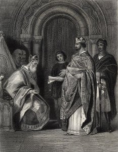 Henry II presenting the Pope's Bull to the Archbishop of Cashel, engraved by G. Greatbach