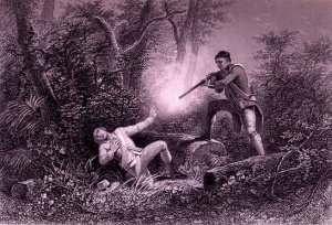 The Fratricide at Wyoming, 1778, from 'The History of the United States', Vol. I, by Charles Mackay, engraved by James Charles Armytage (c.1820-97)