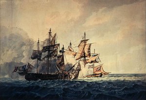 The Action between His Majesty's Sloop, Bonne Citoyenne, and the French frigate, La Furieuse, on the 6th July 1809, of the Western Islands, engraved by R & D Havell, published by Robert Cribb in 1810