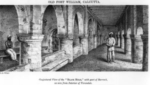 Old Fort William, Calcutta, with a Conjectural View of the 'Black Hole', with Part of the Barrack, as seen from the Interior of the Verandah