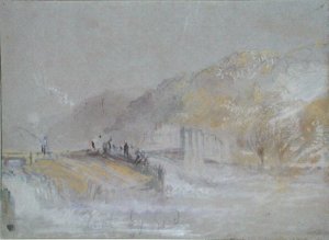 Foul by God River Landscape with Anglers Fishing from a Weir, c.1830