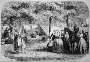 Southern refugees encamped in the woods near Vicksburg, from The Illustrated London News, 29th August 1863