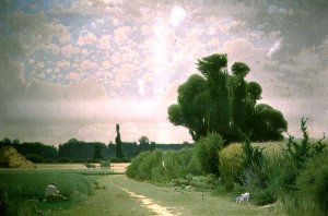 Landscape with a man resting by a path