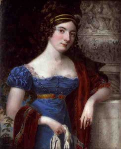 Lady in a Lace Bordered Blue Dress