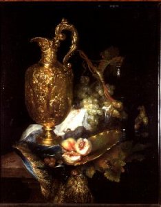 Still life of a Silver Gilt Ewer with Fruit