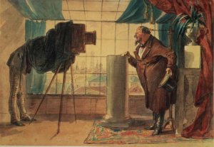 A Businessman at the Photographers Studio, 1860