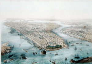 Aerial View of New York and Brooklyn, engraved by T.H. Muller, published by L. Turgis, Paris, c.1850