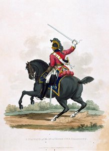 A Private of the 3rd, or Kings Own Dragoons, from Costumes of the Army of the British Empire, according to the last regulations 1812, engraved by J.C. Stadler, published by Colnaghi and Co. 1812-15