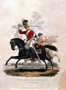 Soldier from the First Regiment of Life Guards, from Costumes of the Army of the British Empire, according to the last regulations 1812, engraved by J.C. Stadler, published by Colnaghi and Co. 1812-15